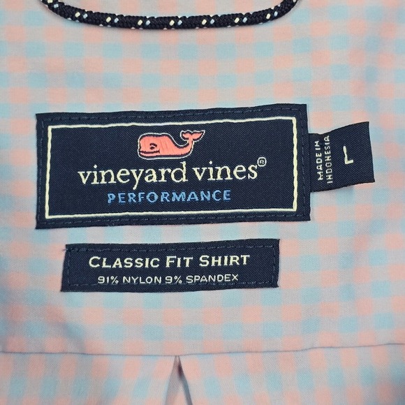 Vineyard Vines Shirt Mens Large Pink‎ Blue Gingham Plaid Performance Classic Fit - Picture 5 of 13